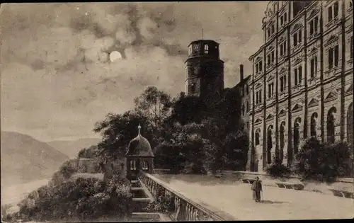 Mondschein Ak Heidelberg am Neckar, Schlossaltan bei Mondschein