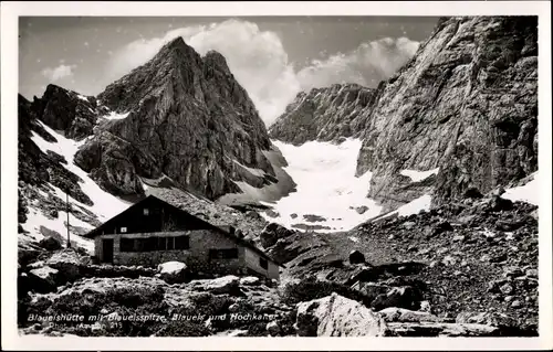 Ak Ramsau im Berchtesgadener Land Oberbayern, Blaueishütte m. Blaueisspitze, Blaueis u. Hochkalter