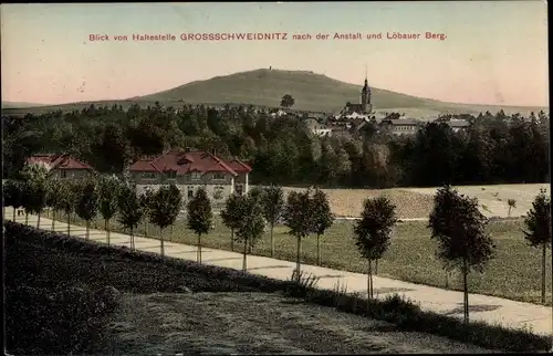 Ak Großschweidnitz in Sachsen, Blick nach Anstalt und Löbauer Berg