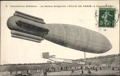 Ak Aerostation Militaire, Ballon Dirigeable Ville de Paris a l'appareillage