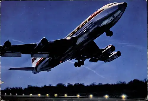 Ak US Amerikanisches Passagierflugzeug, Boeing 707 B, TWA