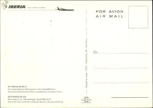 Ak Spanisches Passagierflugzeug, Iberia, Douglas DC 9