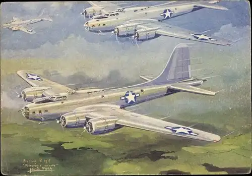 Künstler Ak Petit, Louis, US Amerikanische Kampfflugzeuge, Boeing B 17 F Forteresse