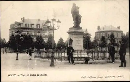 Ak Givet Ardennes, Place et Statue de Mehul