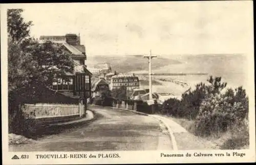 Ak Trouville Reine des Plages Calvados, Panorama du Calvaire vers la Plage