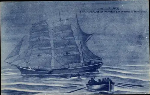 Ak En Mer, Voilier se brisant sur les rochers par un temps de brouillard