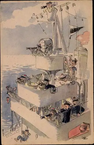 Künstler Ak Französisches Kriegsschiff, Seeleute, les Timoniers