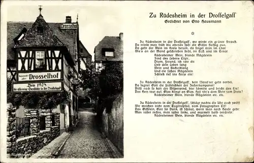 Gedicht Ak Zu Rüdesheim in der Drosselgass, Dichter Otto Hausmann, Drosselhof