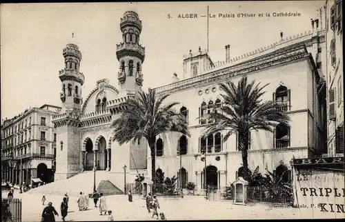Ak Algier Alger Algerien, Winterpalais und Kathedrale