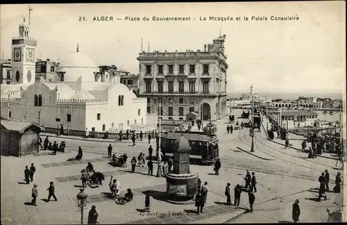 Ak Algier Alger Algerien, Place du Gouvernement, la Mosquee et la Palais Consulaire