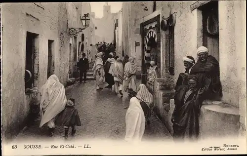 Ak Sousse Tunesien, Rue El Caid, Blick in die El-Caid Strasse