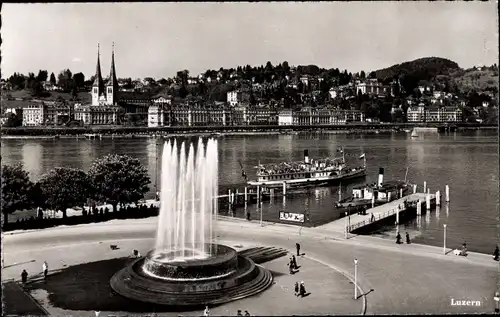 Ak Lucerne Luzern Stadt Schweiz, Dampferanlegestelle, Fontaine