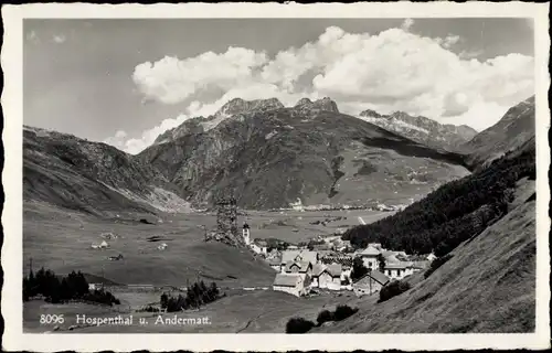 Ak Hospental Kt. Uri, Panorama mit Andermatt