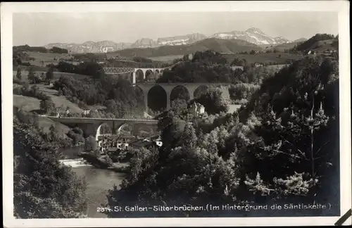 Ak Sankt Gallen Stadt Schweiz, Sitterbrücken, Säntiskette