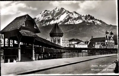 Ak Luzern Stadt Schweiz, Kapellbrücke, Wasserturm, Pilatus