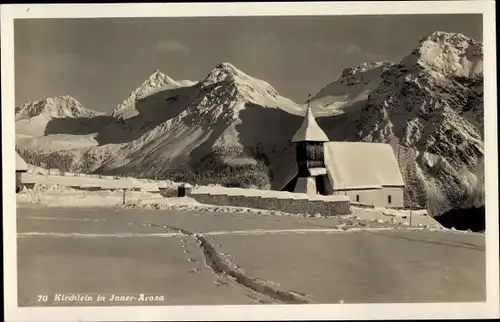 Ak Innerarosa Arosa Kt. Graubünden, Kirchlein, Winter