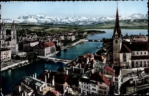 Ak Zürich Stadt Schweiz, Stadtpanorama, Alpen