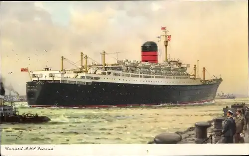 Künstler Ak RMS Ivernia, Cunard Line, Passagierdampfer