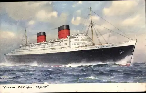 Künstler Ak RMS Queen Elizabeth, Cunard Line, Passagierdampfer