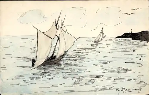 Künstler Ak Segelboote vor der Küste