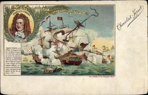 Künstler Ak Französisches Schlachtschiff, Combat du Cap Lezard 1707, Duguay-Trouin, Chocolat Louit