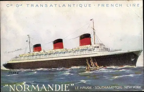 Künstler Ak Paquebot Normandie, CGT, French Line