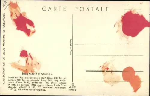 Künstler Ak Haffner, Sous Marin Ariane, französ. U-Boot, Ligue Maritime et Coloniale