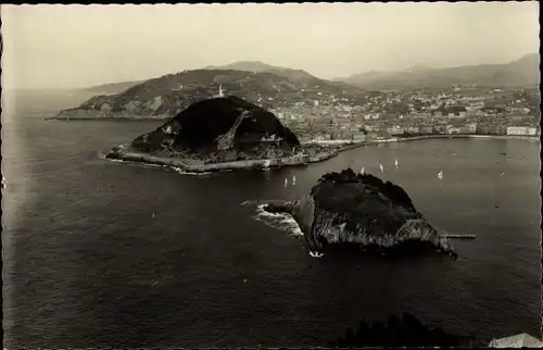 Ak Donostia San Sebastian Baskenland, Isla de Santa Clara y Monte Urgull