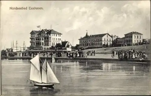 Ak Nordseebad Cuxhaven, Kinderspielbassin, Modellboot