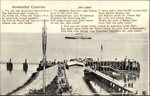 Gedicht Ak Nordseebad Cuxhaven, Alte Liebe, Partie am Steg