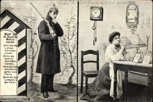 Ak Steh ich in finstrer Mitternacht, Soldat auf Wachposten, Soldatenliebe