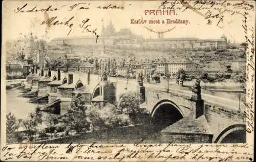 Ak Praha Prag Tschechien, Hradčany, Hradschin, Karluv most, Karlsbrücke