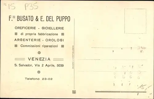 Ak Venezia Venedig Veneto, Gioielleria Busato & Del Puppo, Schmuckhandlung, Via 2 Aprile