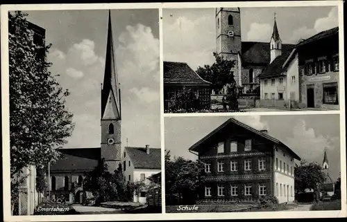 Ak Emertsham Tacherting Oberbayern, Schule, Kirche, Ortsansichten
