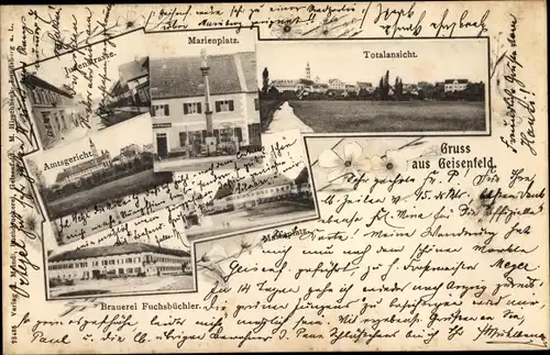 Ak Geisenfeld an der Ilm, Marienplatz, Judenstraße, Amtsgericht, Brauerei Fuchsbüchler, Marktplatz