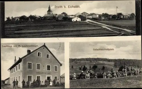 Ak Preith Pollenfeld in Oberbayern, Gefechtsschießplatz, Gasthaus, Blick auf den Ort