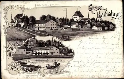 Litho Harmating Egling in Oberbayern, Gastwirtschaft, Weihermühle