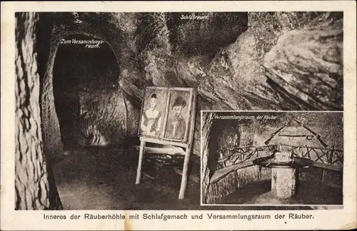 Ak Wiesbaden in Hessen, Leichtweisshöhle im Nerotal, Schlafgemach und Versammlungsraum der Räuber