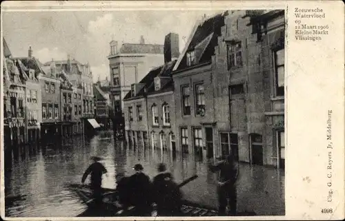 Ak Vlissingen Zeeland Niederlande, Zeeuwsche Watervloed, 12.03.1906, Kleine Markt