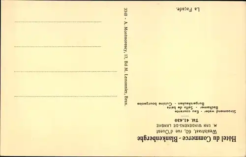 Ak Blankenberghe Blankenberge Westflandern, Hotel du Commerce, Weststraat, 60