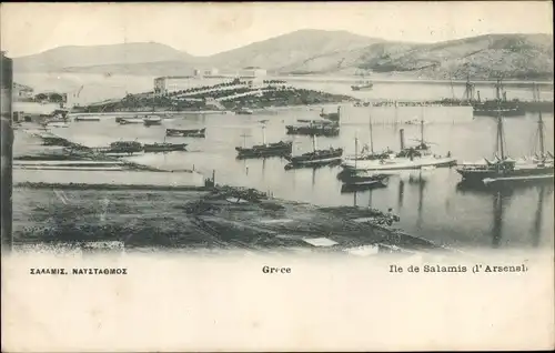 Ak Salamis Griechenland, Blick auf den Hafen