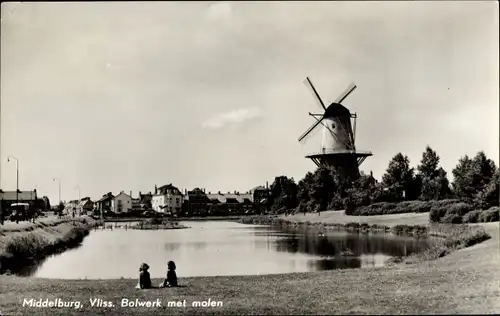 Ak Middelburg Zeeland Niederlande, Bolwerk met molen