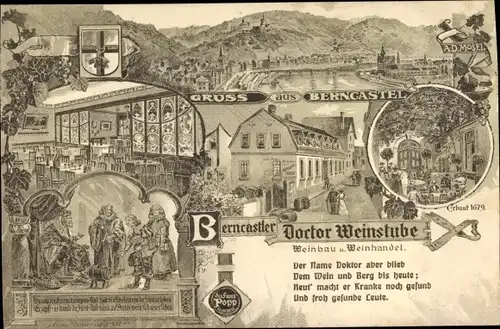 Litho Bernkastel Kues an der Mosel, Doctor Weinstube, Weinbau, Weinhandel