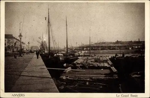 Ak Anvers Antwerpen Flandern, Grand Bassin, Hafen, Segelschiffe