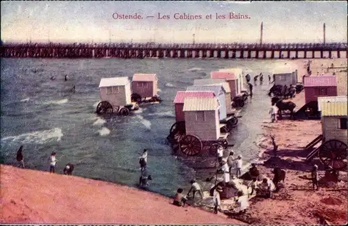 Ak Oostende Ostende Westflandern, Les Cabines, Les Bains