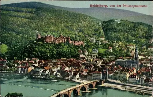 Ak Heidelberg am Neckar, Blick von der Philosophenhöhe