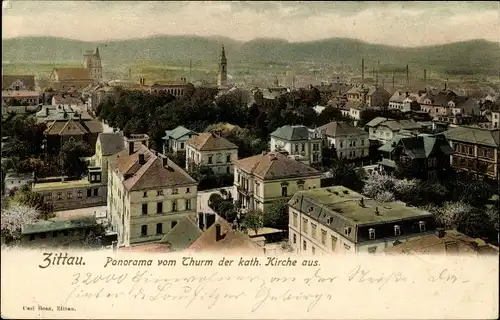 Ak Zittau in Sachsen, Panorama vom Turm der kath. Kirche