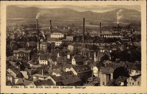 Ak Zittau in der Oberlausitz, Panorama, Blick zum Lausitzer Gebirge
