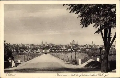 Ak Zittau in der Oberlausitz, die neue Autostraße nach dem Gebirge, Panorama