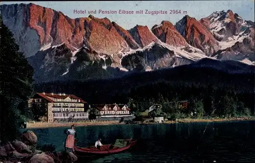 Ak Grainau im Kreis Garmisch Partenkirchen, Hotel u. Pension Eibsee mit Zugspitze